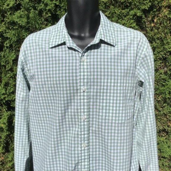 Green, White Gingham Button up Long Sleeve  Shirt - Picture 3 of 4